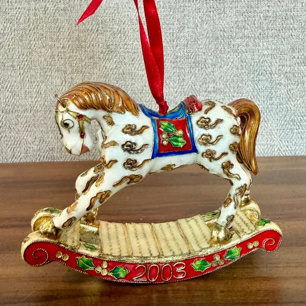 Vintage‎ 2003 Cloisonne Rocking Horse Christmas Ornament Classic Victorian Style